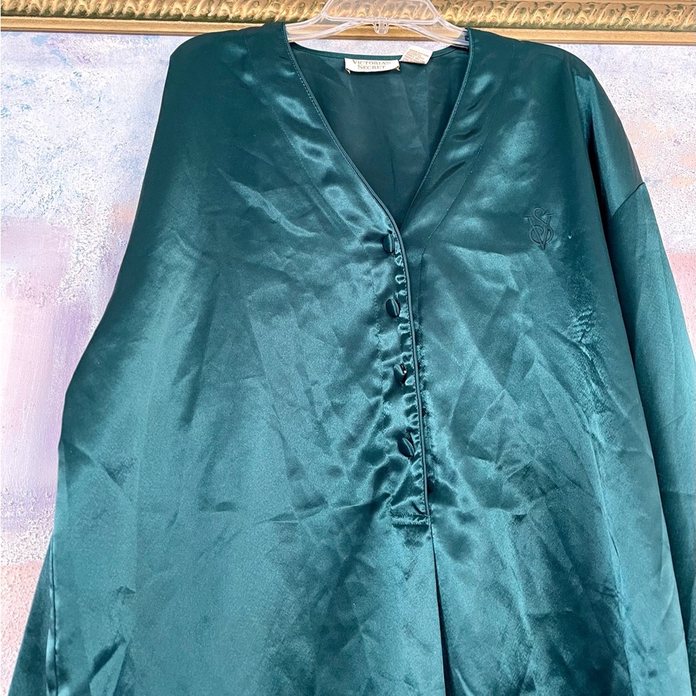 Victoria's Secret Vintage Gold Label Satin Sleep Nightshirt Green Size Medium - Picture 4 of 9